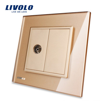 Livolo Gold Панель из хрусталя VL-C791V-13 Wall 1 Gang TV Розетка Электрическая вилка